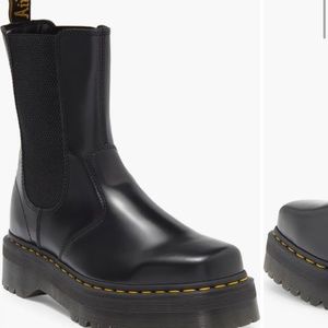 Dr. Martens Black Leather Platform Chelsea Boots with Yellow Welt Stitching